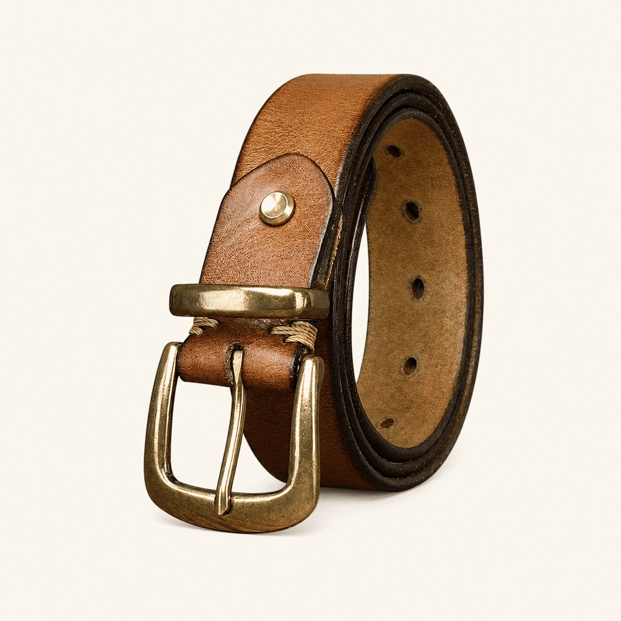 Brown men's matte jeans belt