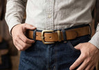 Brown men's belt, buckle detail