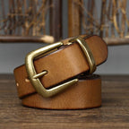 Brown men's belt, coiled view