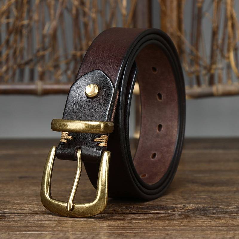 Dark brown men's matte jeans belt