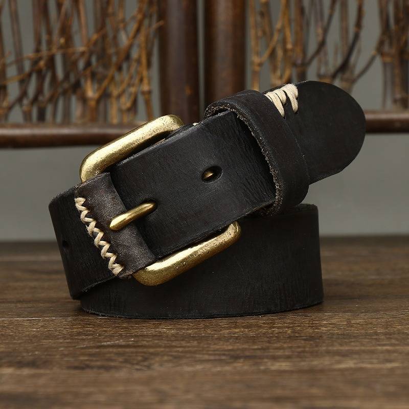 Black men's matte stitched belt