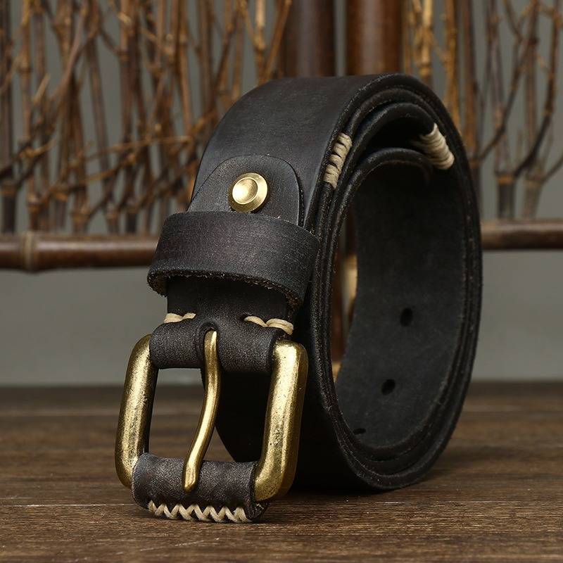 Black men's belt, stitch line