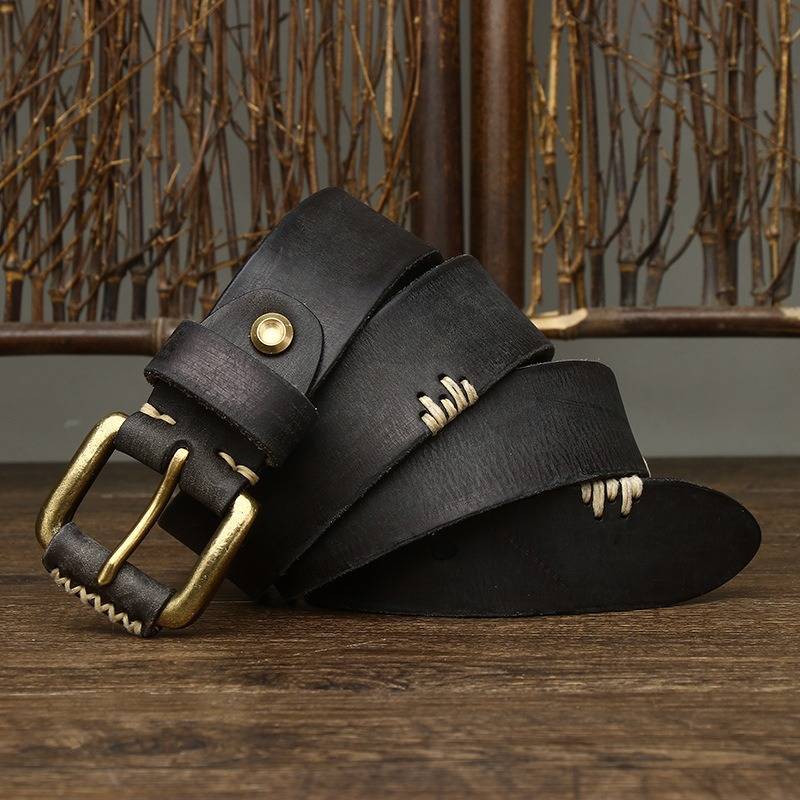 Black men's belt, matte texture