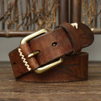 Brown men's belt, coiled view