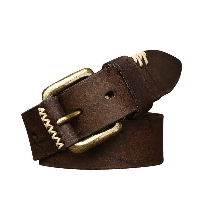 Dark brown men's matte stitched belt
