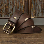 Dark brown men's belt, stitch line