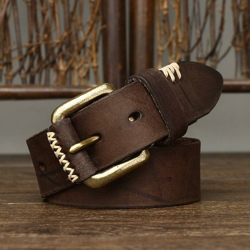 Dark brown men's belt, matte texture