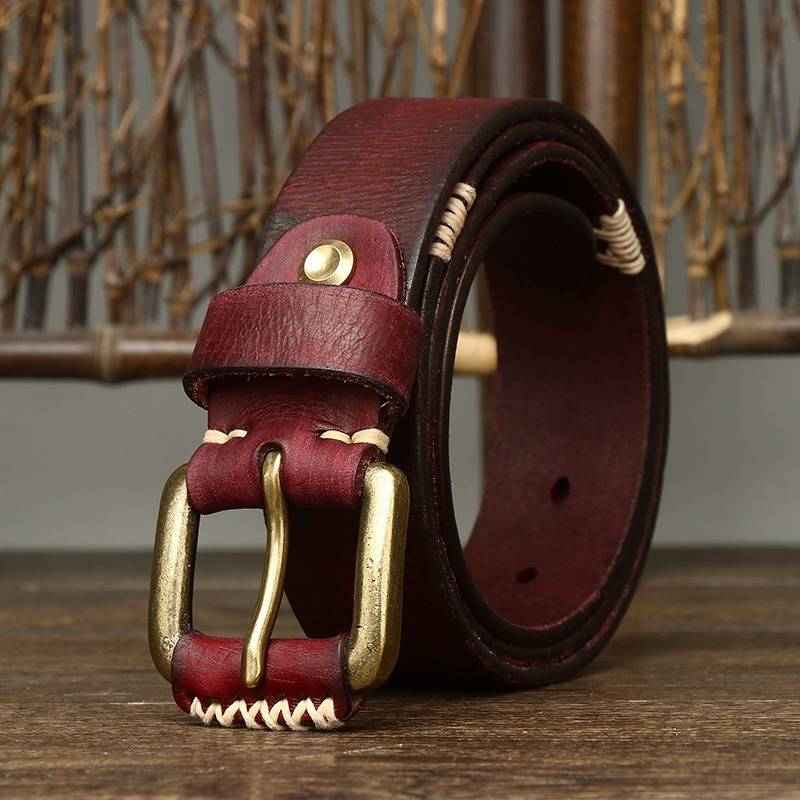 Red men's matte stitched belt