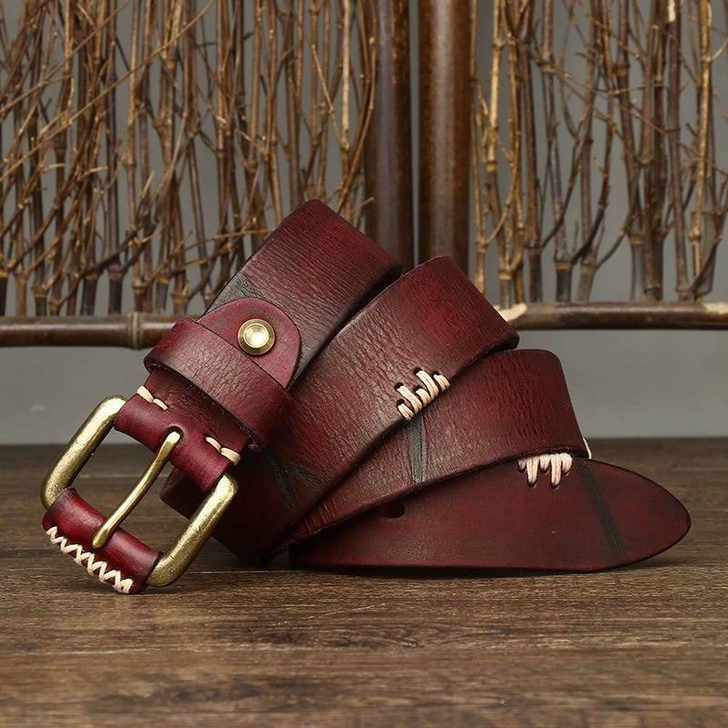 Red men's belt, matte texture