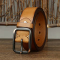 Brown men's belt, buckle detail