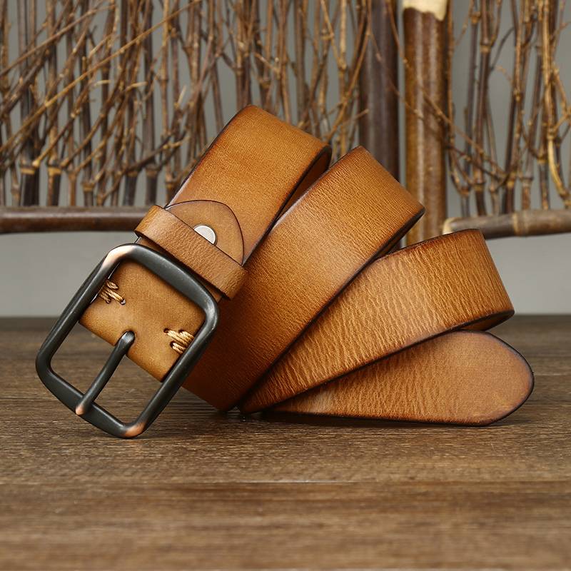 Brown men's belt, side view