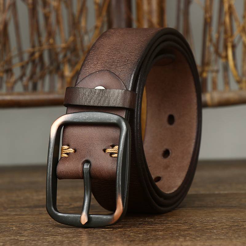 Dark brown men's belt, leather grain