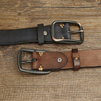 Dark brown men's belt, side view
