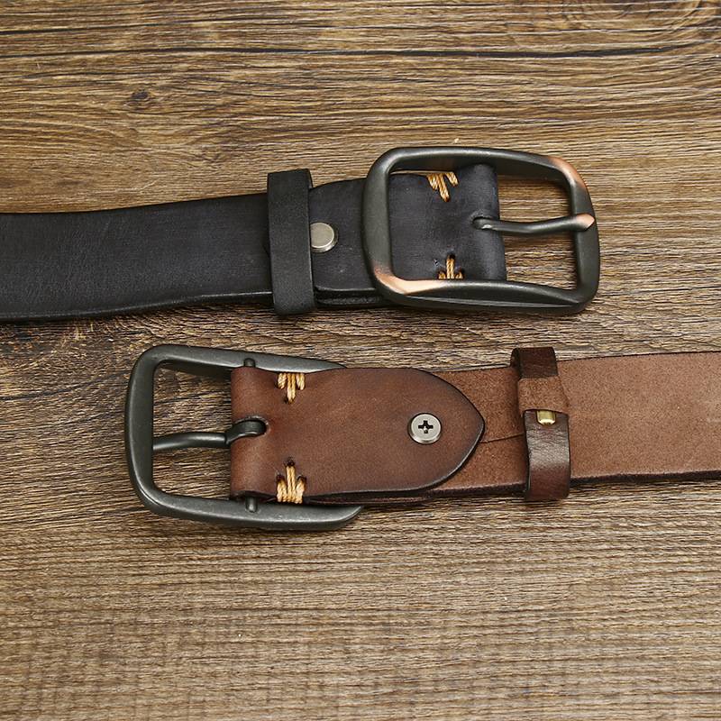 Dark brown men's belt, side view