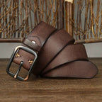 Dark brown men's belt, coiled view