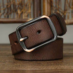 Dark brown men's belt, flat lay