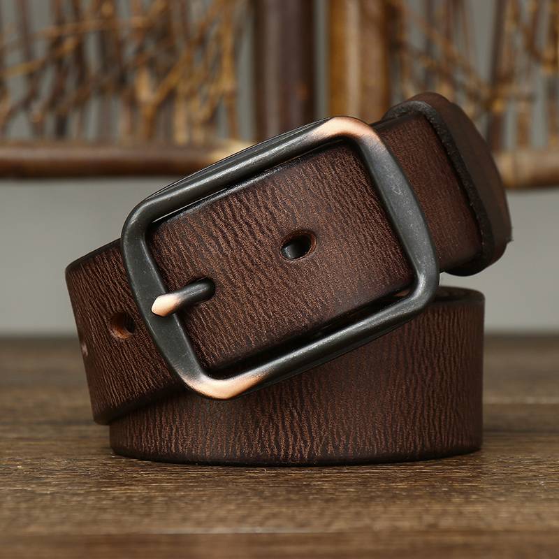 Dark brown men's belt, flat lay