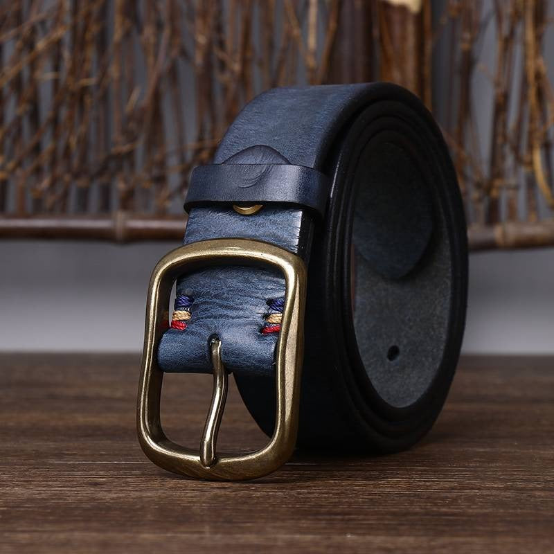 Navy blue leather belt detail view 2