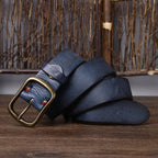 Navy blue leather belt detail view 3