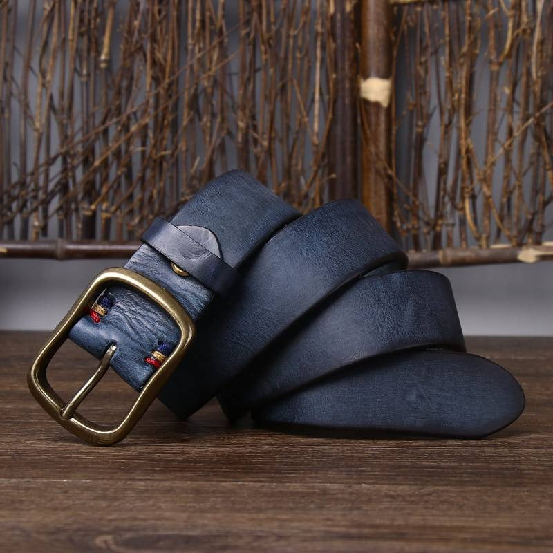 Navy blue leather belt detail view 3