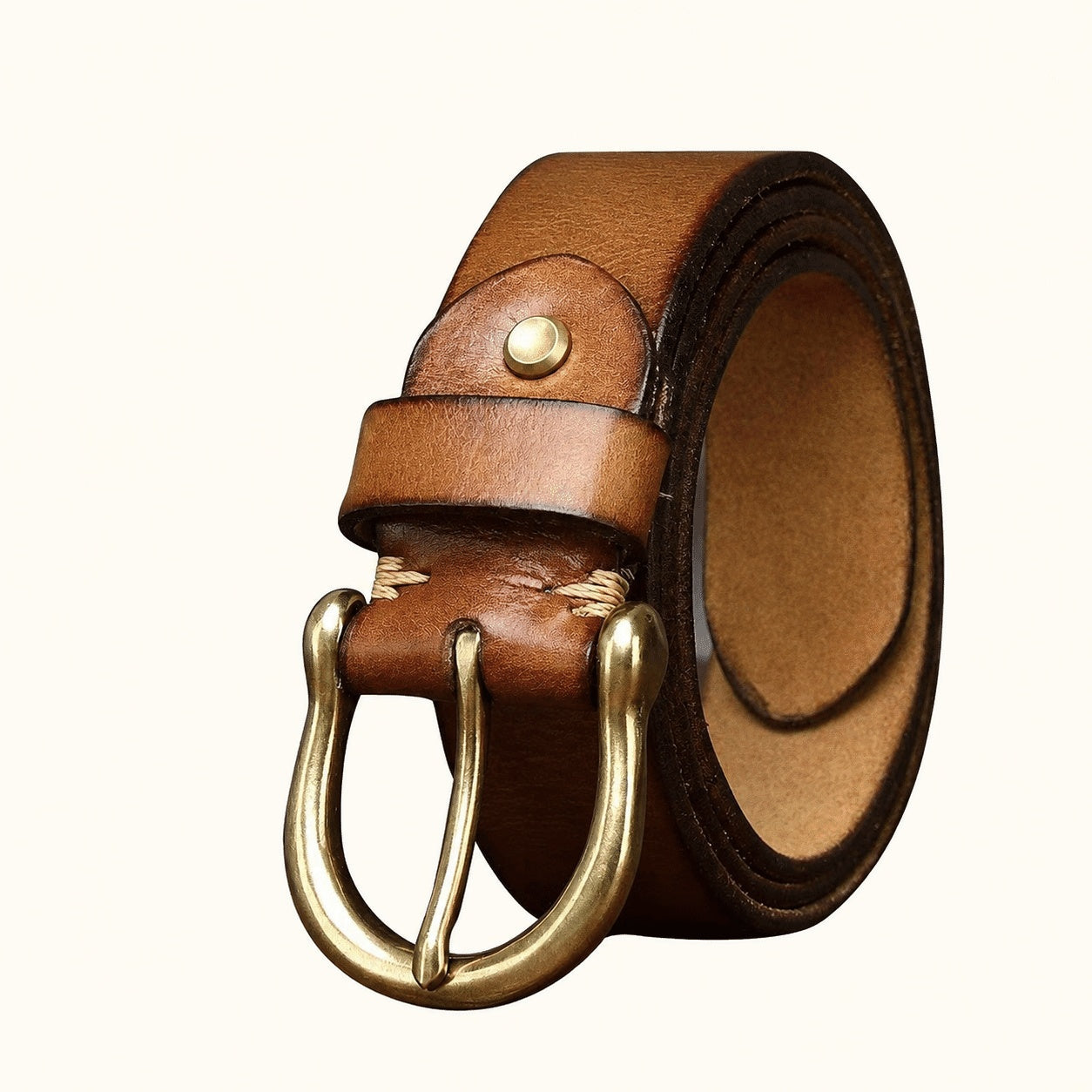 Brown men's pleated finish belt