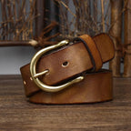 Brown men's belt, coiled view