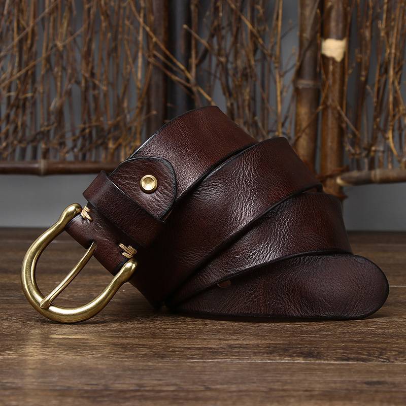 Dark brown men's belt, full length