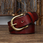 Red men's belt, pleated texture