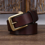 Dark brown men's belt, coiled view