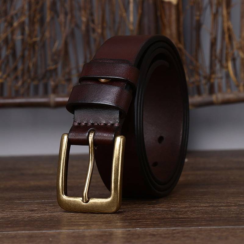Dark brown men's belt, full length