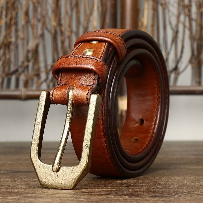 Brown men's belt, coiled view