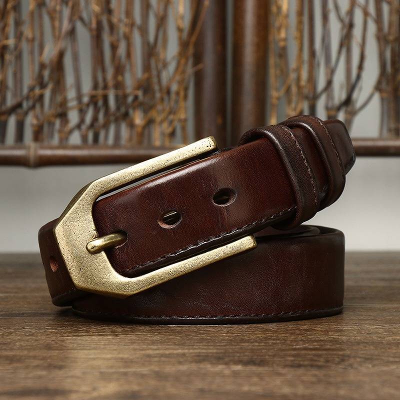 Dark brown men's belt, reverse side