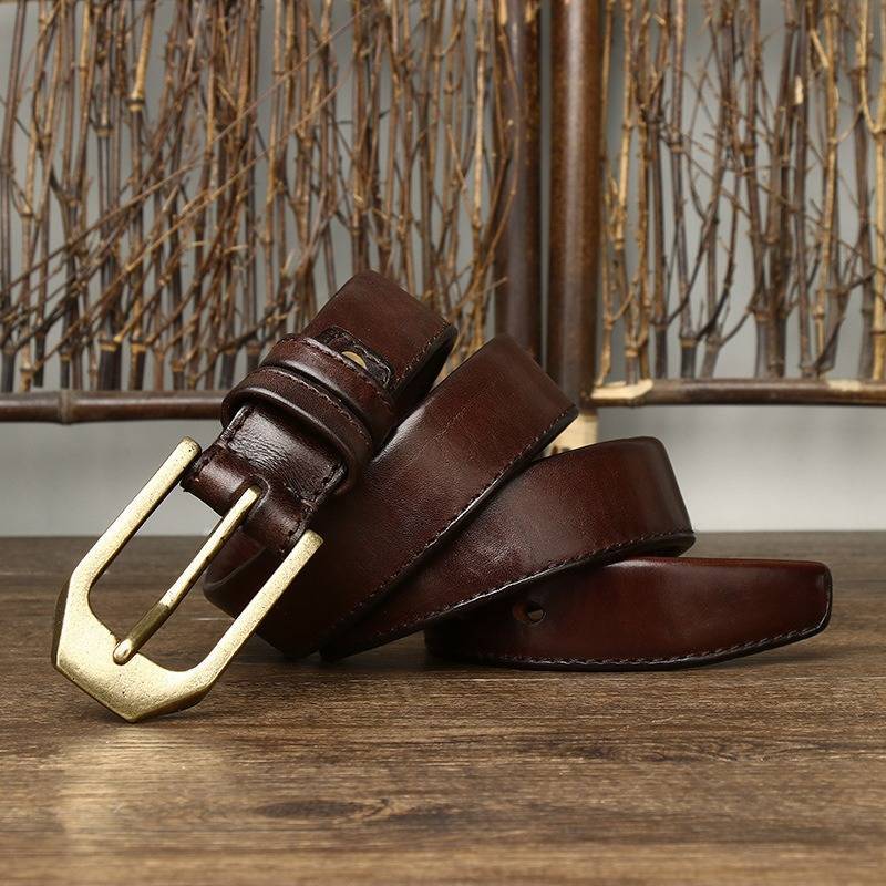 Dark brown men's reversible western belt