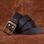 Black men's belt, buckle detail