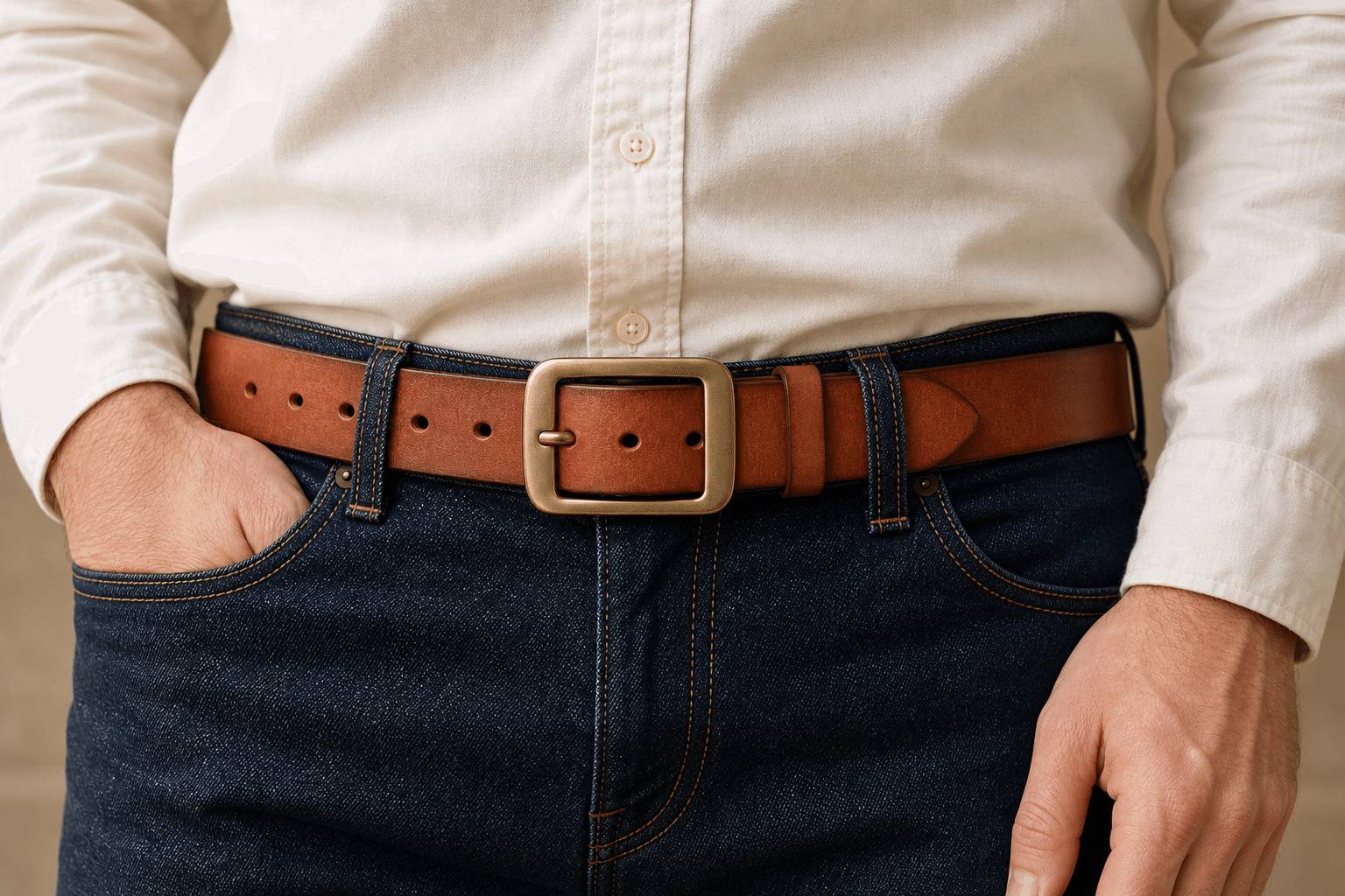 Brown men's belt, full length