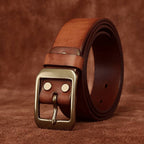Brown men's belt, coiled view