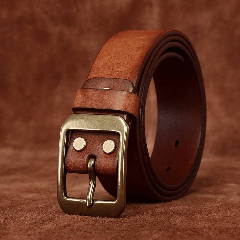 Brown men's belt, coiled view
