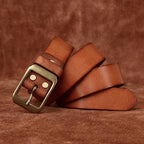 Brown men's belt, worn with jeans
