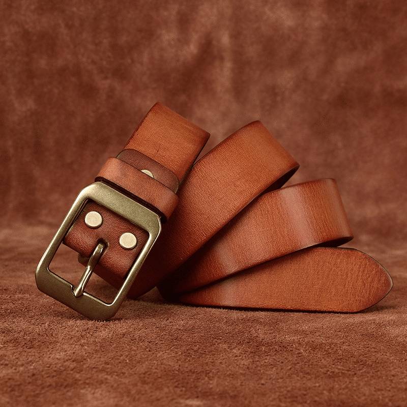 Brown men's belt, worn with jeans