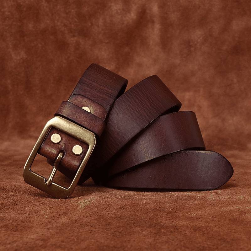 Dark brown men's belt, clean edge