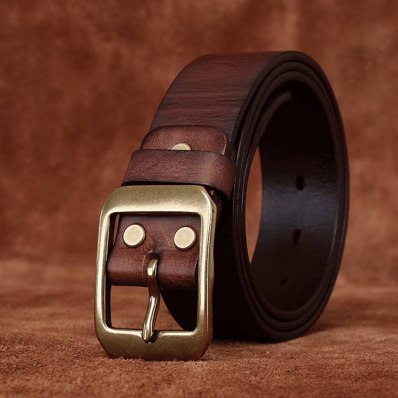 Dark brown men's vintage leather belt