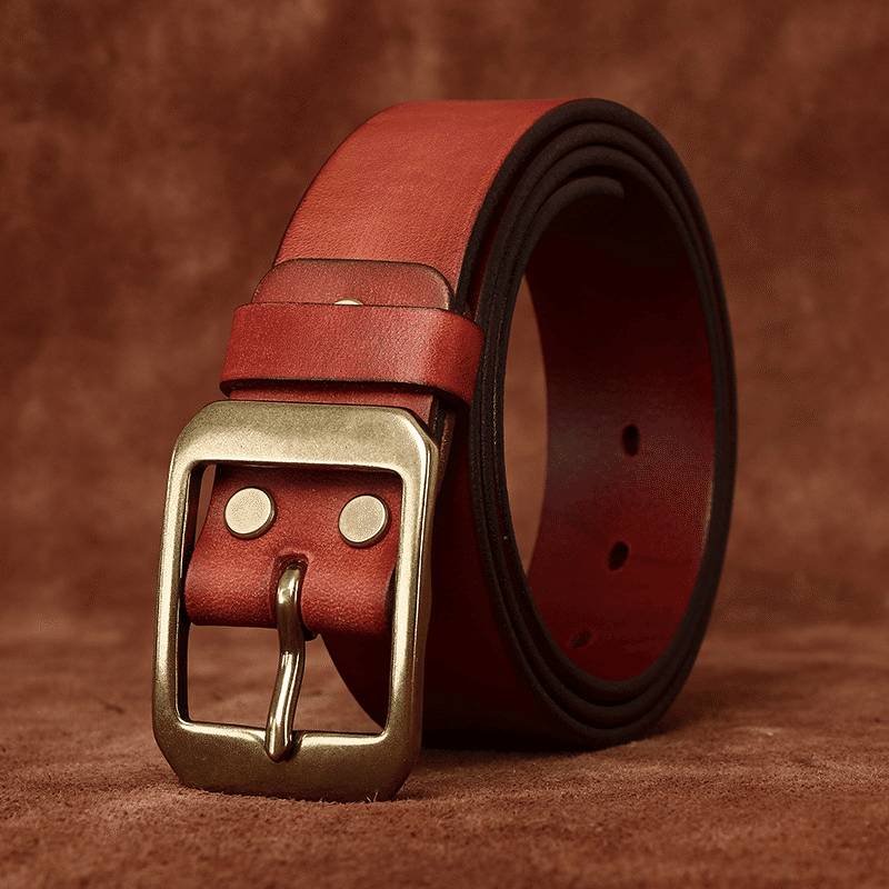 Red brown men's vintage leather belt