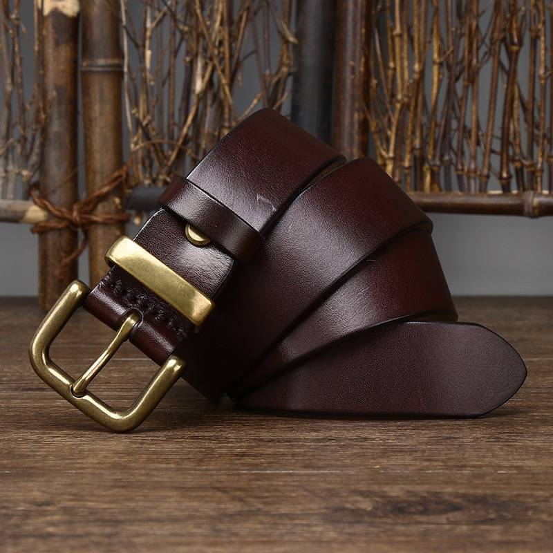 Dark brown men's belt, smooth edge