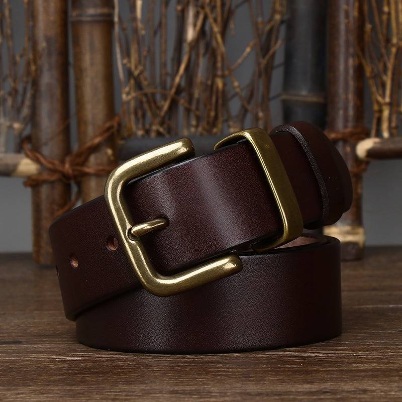 Dark brown men's belt, full length