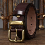 Dark brown men's belt, coiled view