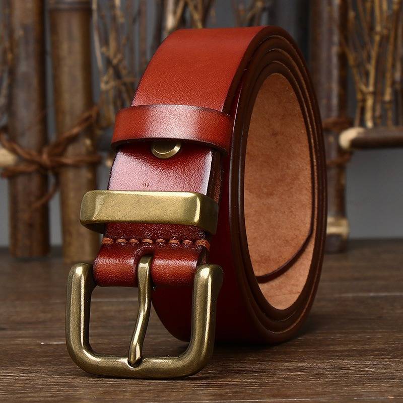 Red men's belt, smooth edge