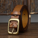 Brown men's belt, buckle detail