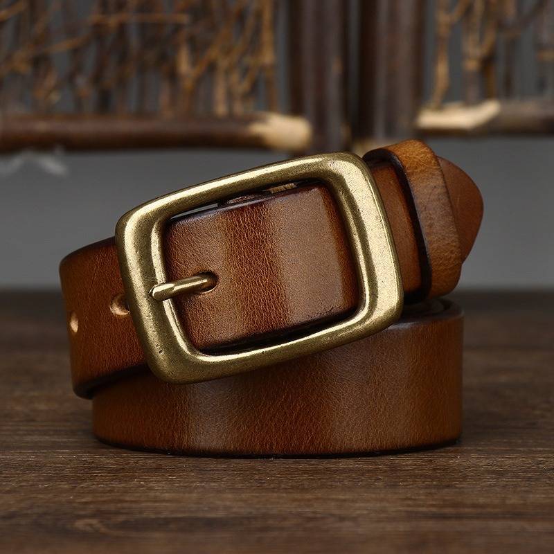 Brown men's belt, coiled view