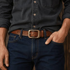 Brown men's belt, side view