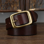 Dark brown men's belt, leather grain